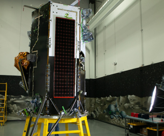 Intuitive Machines’ Nova-C lunar lander inside the company’s facility at the Houston Spaceport.