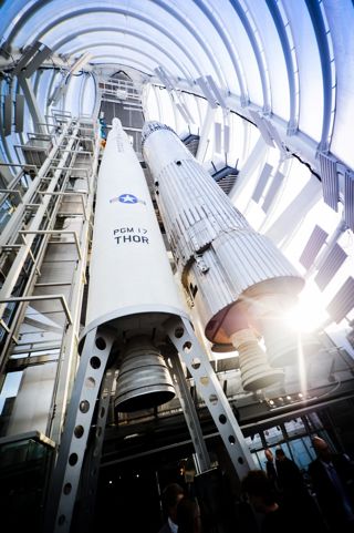 The Thor-Able and Blue Streak rockets in the National Space Centre Rocket Tower