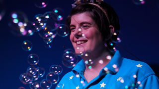 Bubbles and lights as part of sensory play at Small Space day